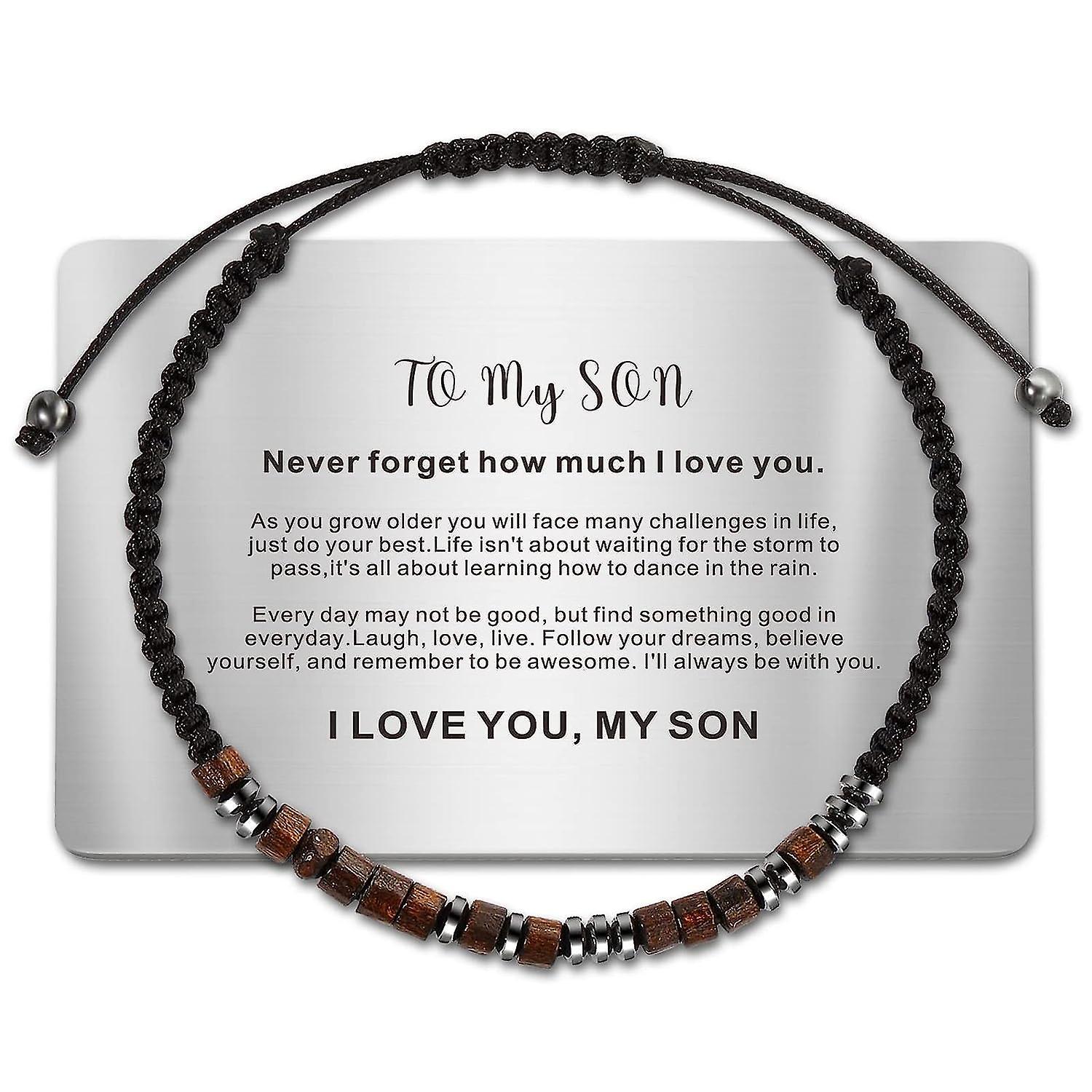 Wjiaer To My Son Bracelet From Mom, I Love You Morse Code Bracelet With Engraved Wallet Card Graduation Gifts For Son Men Boys, Adjustable Handmade...