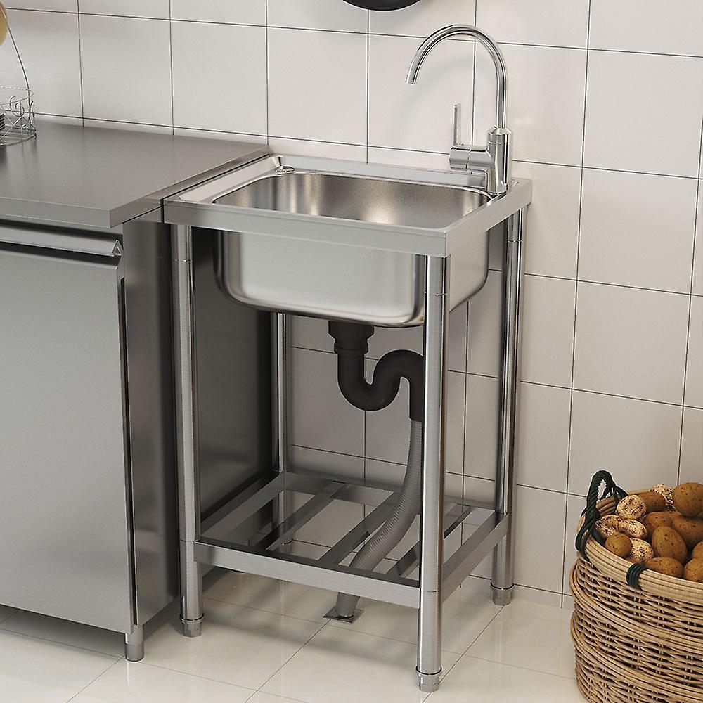 Living And Home Free Standing Stainless Steel Commercial Sink with Shelf