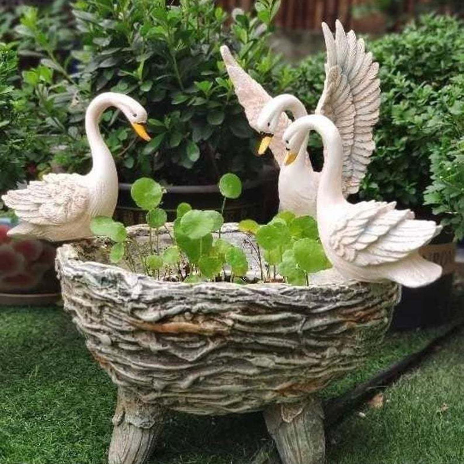 ZHOUBA Garden Statue Weather Resistant Vivid Resin White Colorfast Exquisite Three Swans Statue for Garden