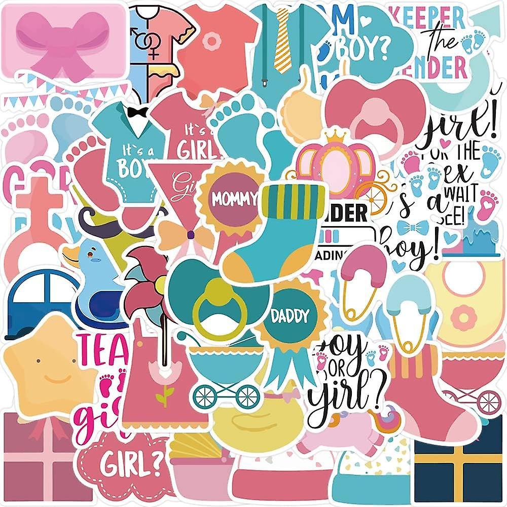 Baicccf 50pcs Baby Gender Stickers, Gender Reveal Stickers Waterproof Stickers,vinyl Art Stickers.for Gender Reveal Decorations Gender Reveal Games.