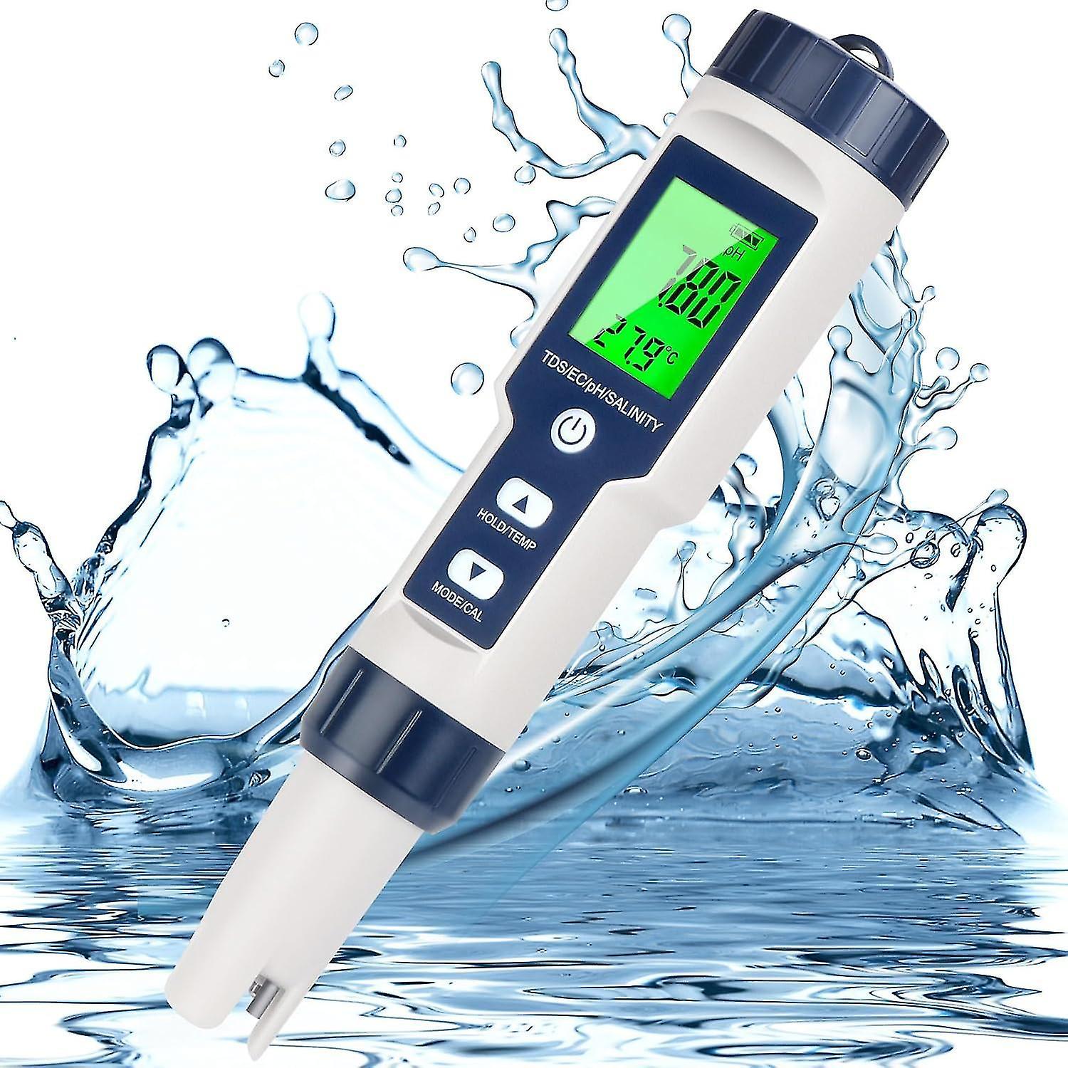 Zhenv 5 In 1 Ph Meter For Water, Ph/tds/ec/temp/salt Meter, Salt Tester For Saltwater Pool, 0.01 Resolution High Accuracy Digital Ph Tester