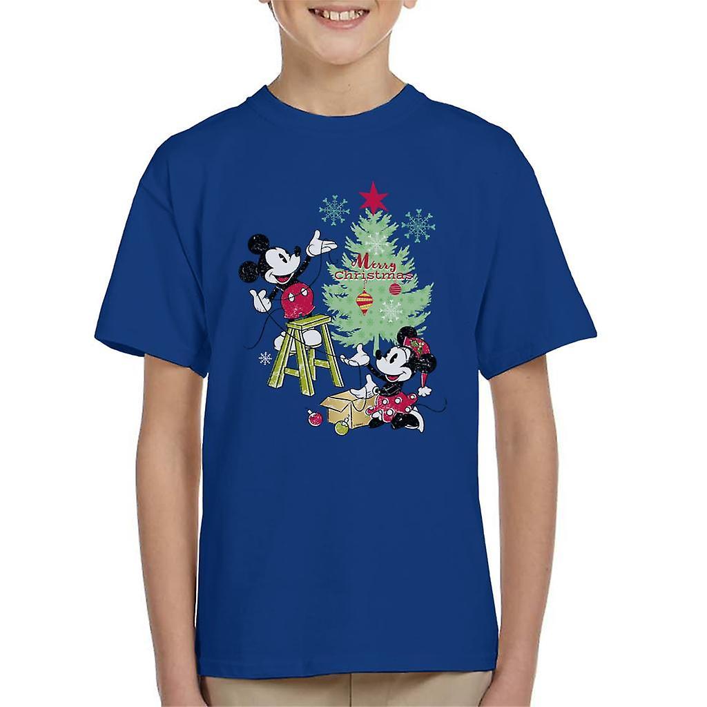 Disney Christmas Mickey And Minnie Mouse Decorating Kid's T-Shirt Royal Blue Medium (7-8 yrs)