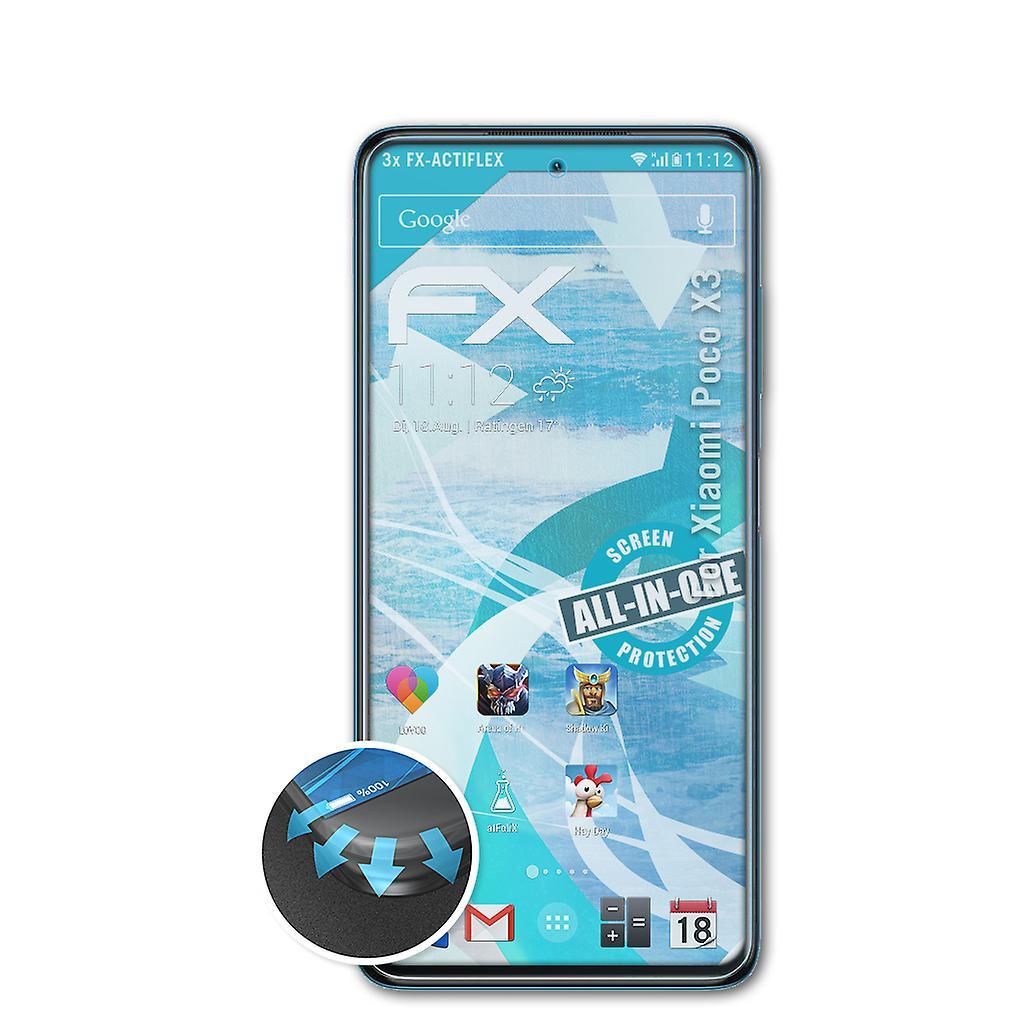 atFoliX 3x protective film compatible with Xiaomi Poco X3 film clear &flexible 04 FX-ACTIFLEX