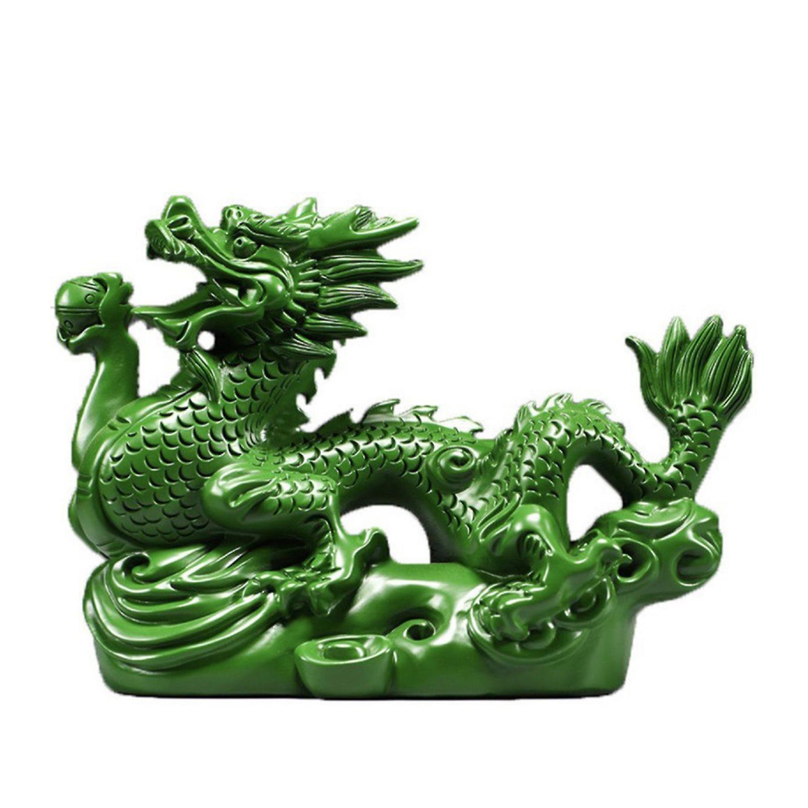 Aislerbee Dragon Ornament Chinese Feng Shui Dragon Statue Lucky Wooden Animals Figurine For Office Home Decoration Green 12cm