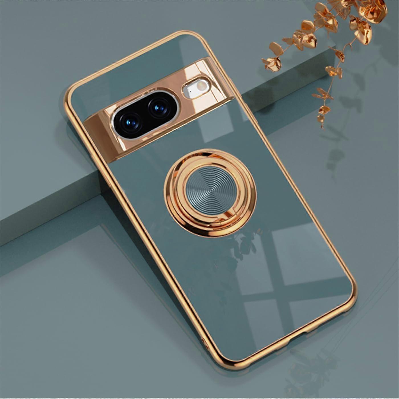 Unbrand Electroplated TPU Silicone Shockproof Case for Google Pixel 8 Pro/Pixel 8 with 360 Rotating Ring Stand Grey