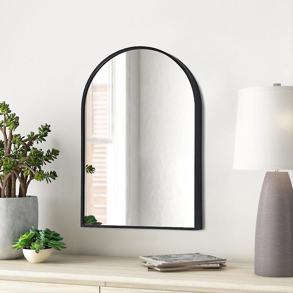 Living And Home 70cm Arched Wall Mirror in Black Aluminum Alloy Frame Black