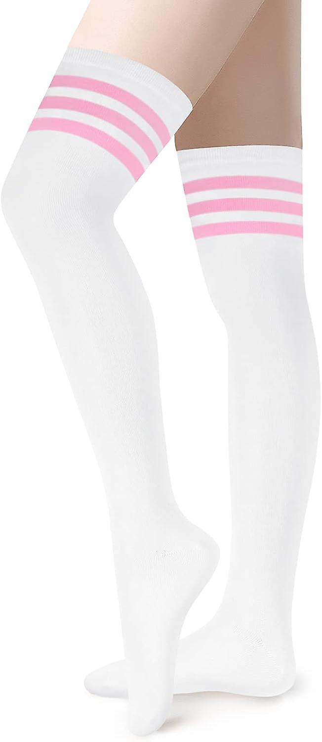 Lmell Thigh High Socks For Women Over The Knee Socks Striped Knee High Socks Stockings White Pink