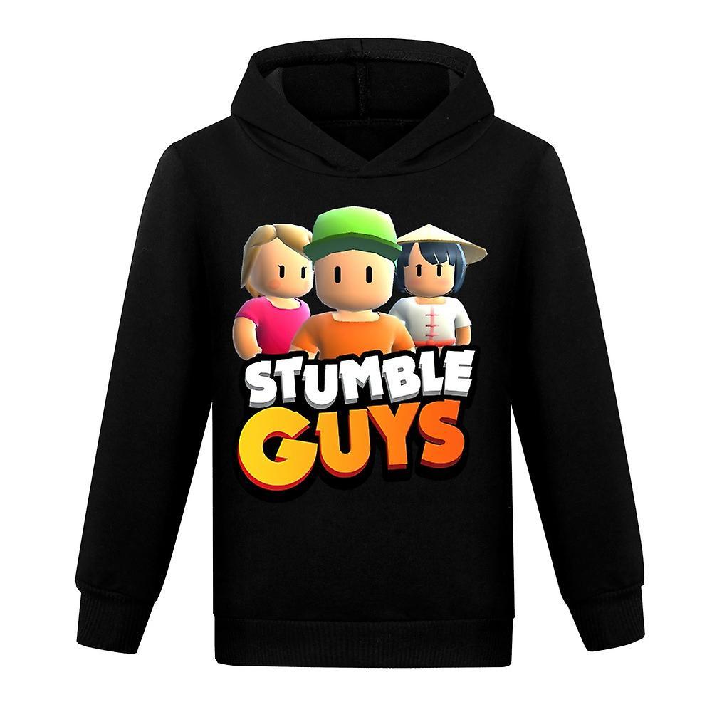 Waytogo Stumble Guys Kids Children Boys Girls Cute Hoodie Jumper Long Sleeve Loose Hooded Sweatshirt Tops Autumn Winter Black 9-10Y