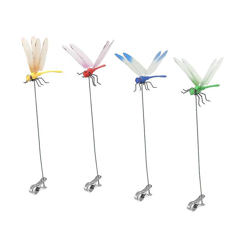 Flasidu 4Pcs Fake Dragonfly Clips Realistic Looking Vibrant Color Waterproof Fly Deterrent Outdoor 3D Dragonfly Garden Decor