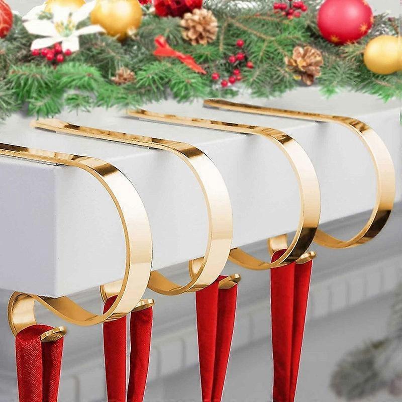 SZTXJ Christmas Stocking Holder for Mantle Set of 4 Christmas Stocking Holder for Mantle Hooks Christmas New Year Party (Gold)