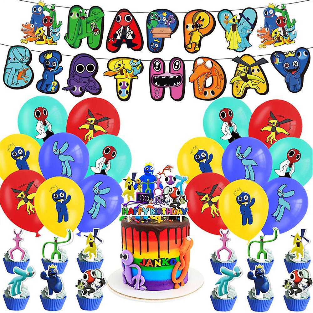 Bestdaily Kids Roblox Rainbow Friends 2 Birthday Party Decorations Set Include Happy Birthday Banner, Balloon, Cake/cupcake Topper, Game Theme Part...