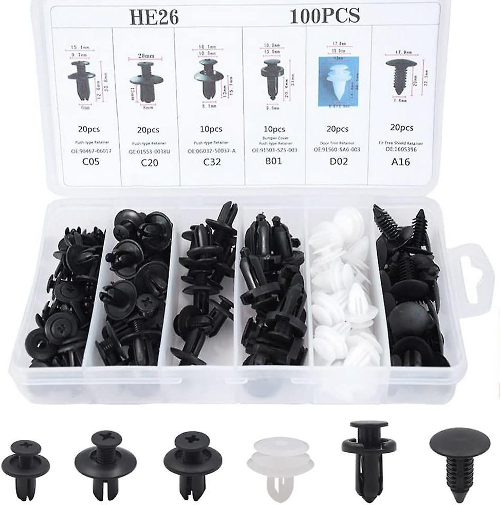 Pxcl Universal Car Plastic Rivet Clips, 6 Size Car Retainer Clips Fasteners Tools, Plastic Fender Clips for Bumper Car Door Fender Push Replacement...