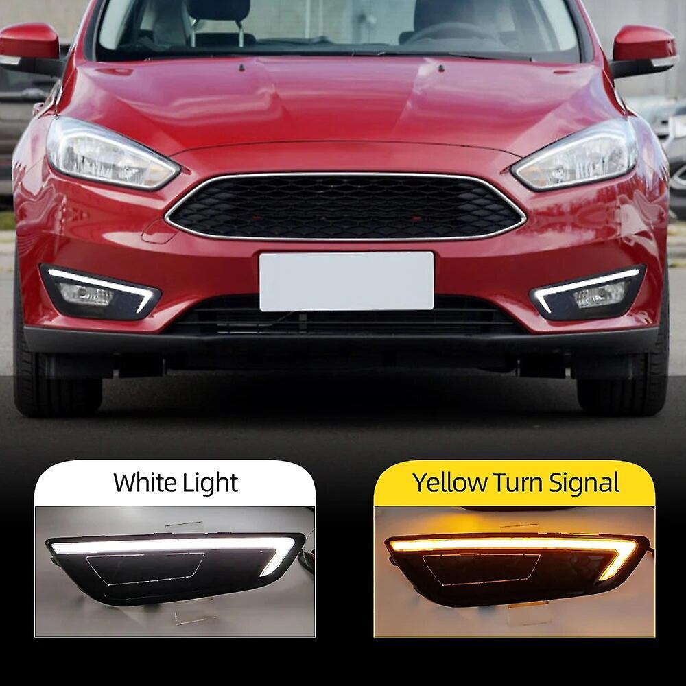 Scitoo 2pcs Led Drl For Ford Focus 2015 2016 2017 2018 Yellow Turn Signal Daytime Running Lights Fog Lamps Cover White and Yellow