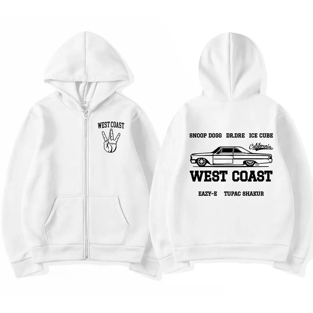 Eccpp West Coast Rapper Zip Up Hoodies Hip Hop Snoop Dogg Dr Dre Cool Print Zipper Jacket Sweatshirts Men Women Casual Gothic Pullover White S