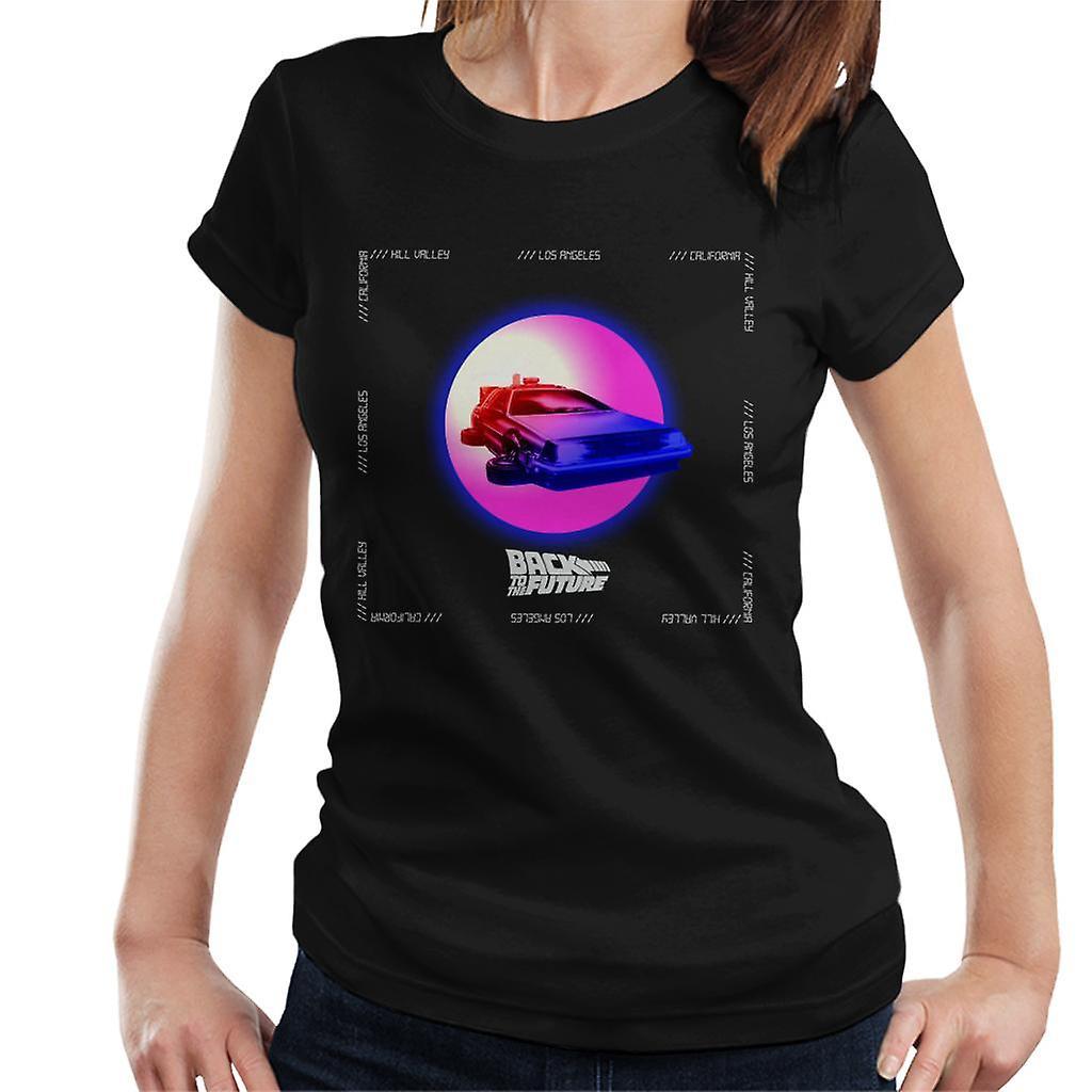 Back to the Future Delorean Purple Moon Women's T-Shirt Black Medium