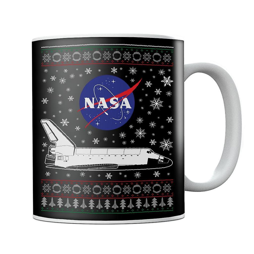 NASA Logo And Shuttle Christmas Knit Pattern Mug Black 10oz