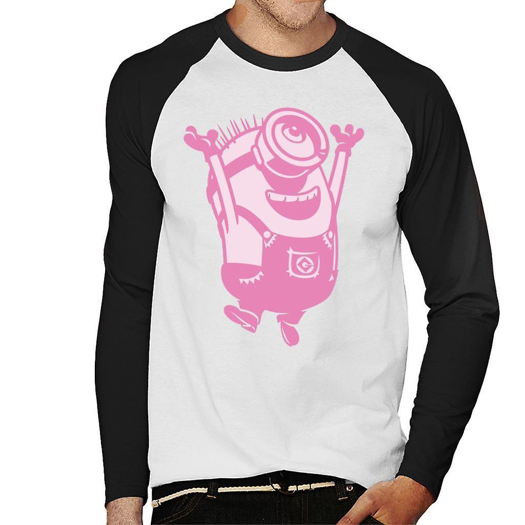 Despicable Me Minion Jumping Men's Baseball Long Sleeved T-Shirt White/Black X-Large