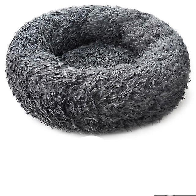 Slowmoose Round Plush Dog Bed - House Dog Mat, Winter Warm Sleeping Dark Grey M-60cm