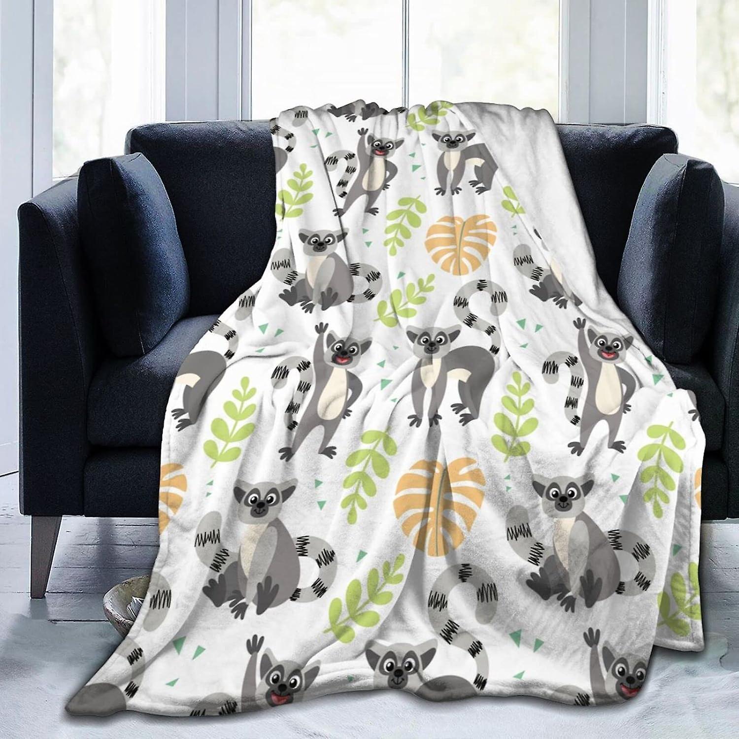 Kerota Throw Blanket Lemurs Flannel Blanket Soft and Comfortable Single Blanket Washable Anti-pilling for Sofa Couch Bedroom 50"x40" 50x40in 125x100cm