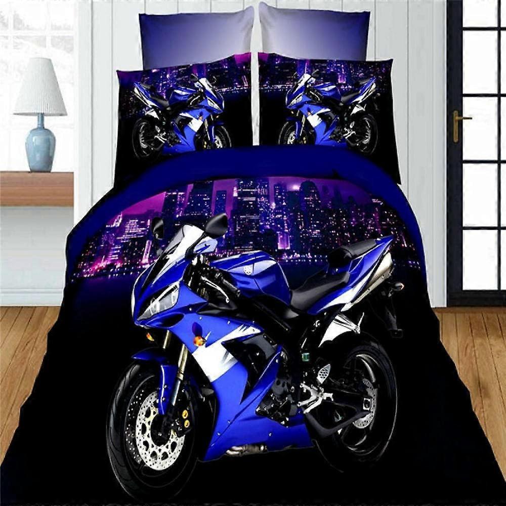 Kerota Black Motorcycle Duvet Cover Bedding Set with 2 Pillowcases for Children Teens Single135x200cm