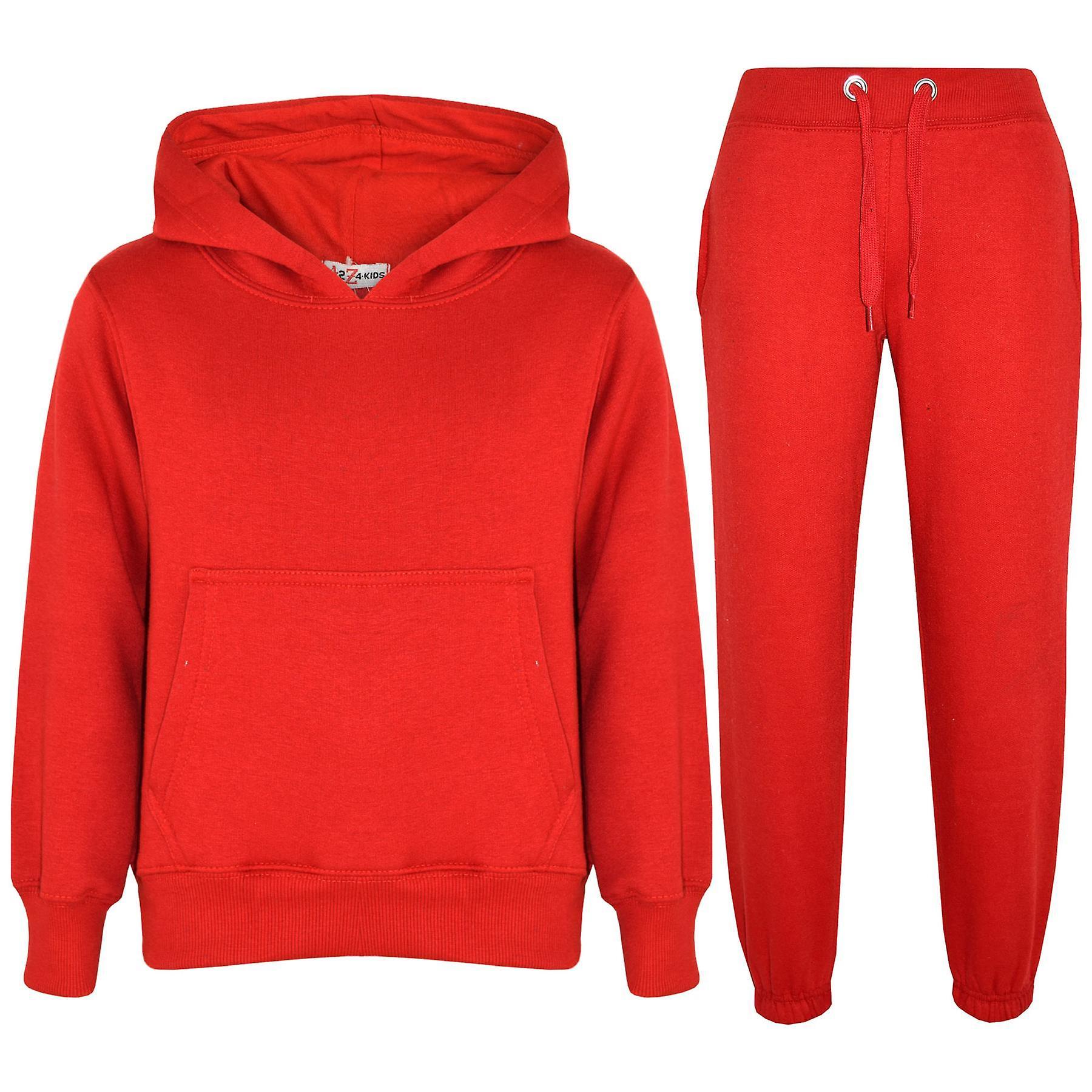 A2Z 4 Kids Kids Unisex Plain Sweat Hooded Red Tracksuit 9-10 Years