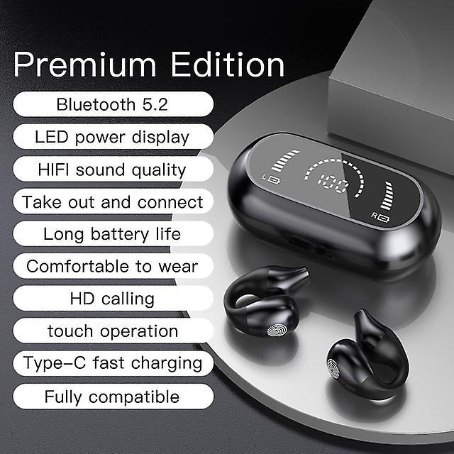 Wireless Headphones Clip Earphones Bluetooth Wireless Bone Conduction Tws Earbuds Clip On Ear Sport Headsets With Microphone black