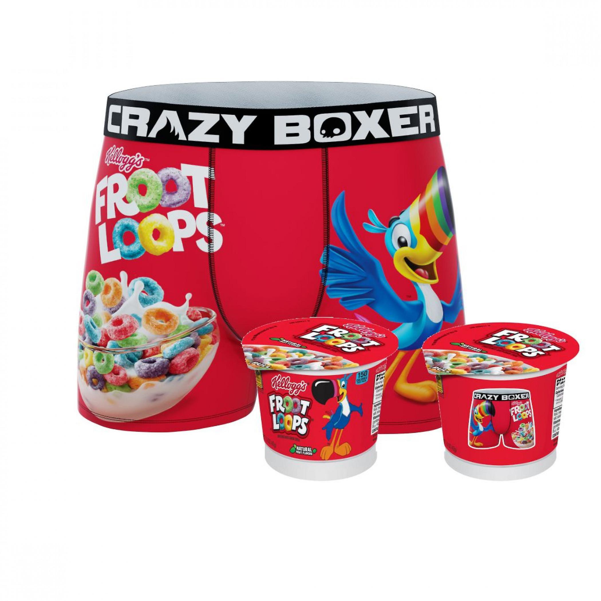 Famous Brands Crazy Boxers Froot Loops Toucan Sam Boxer Briefs in Cereal Cup Red XLarge (40-42)