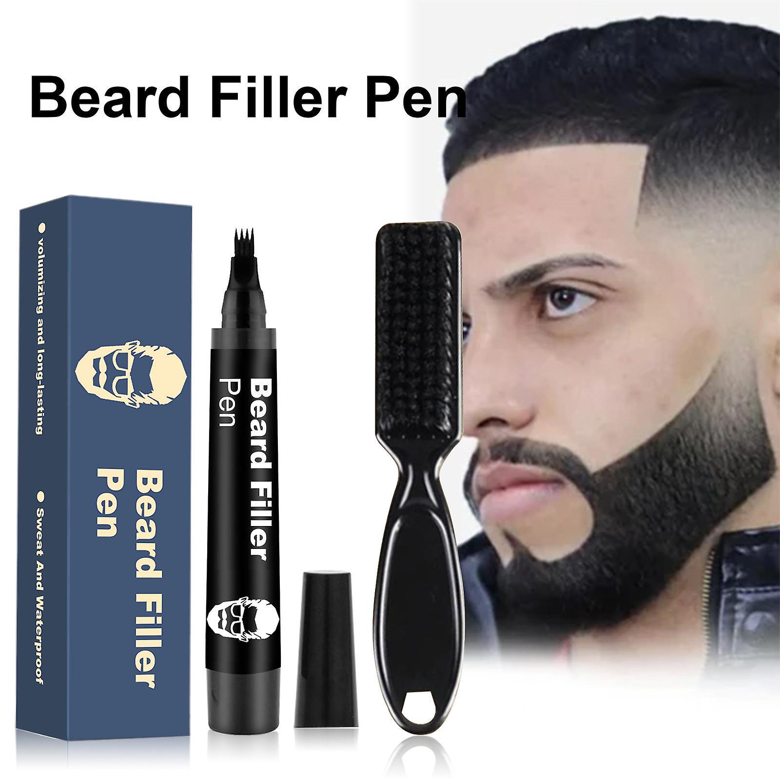 Flye Beard Pencil Filler For Men,4 Tip Beard Filler Pen Kit Beard Pen & Beard Brush Male Mustache Repair Shape, Effective Enhance Facial Hair Black