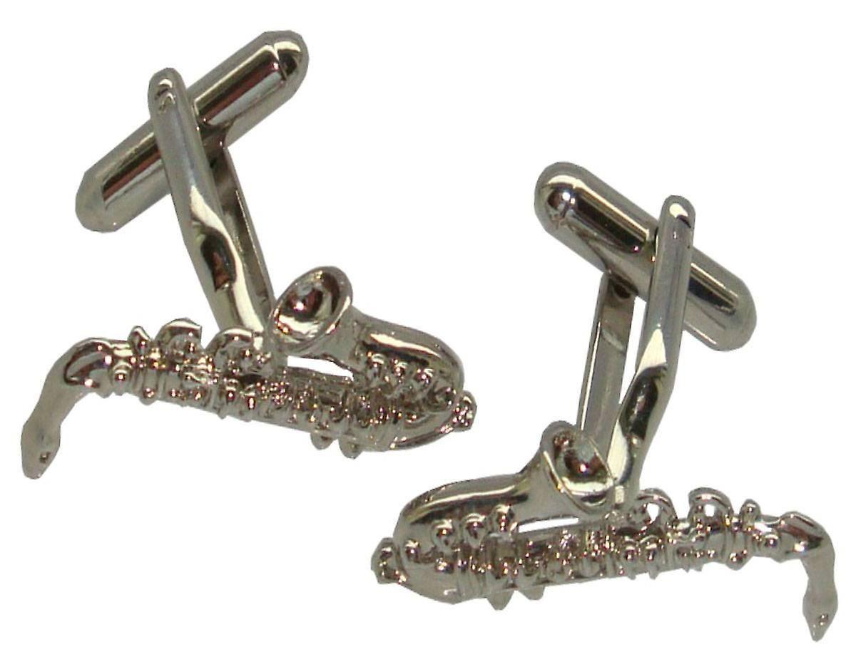 Bassin and Brown Saxophone Cufflinks - Silver