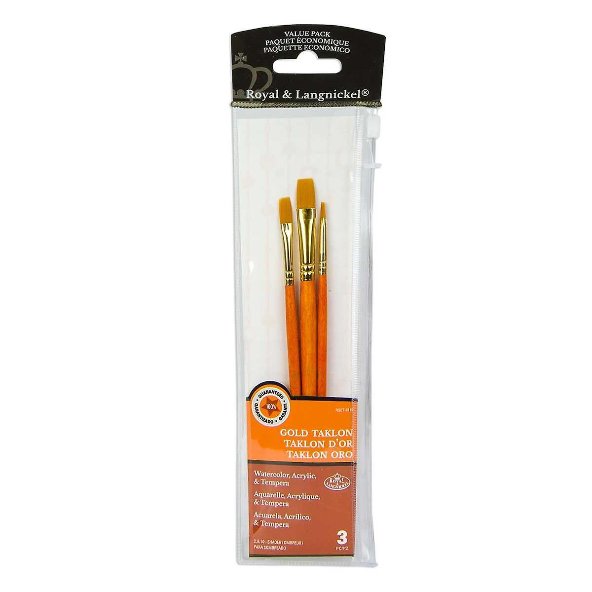 Royal & Langnickel Gold Taklon Flat Shader Paint Brush Set of 3