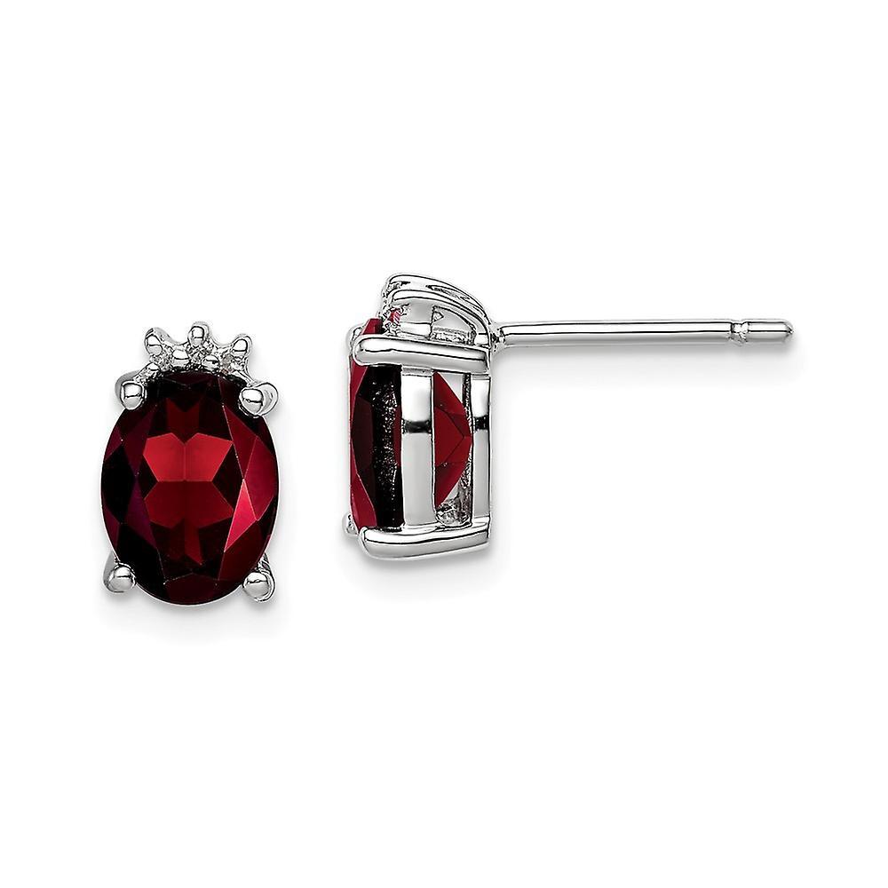 JewelryWeb 925 Sterling Silver Solid Polished Open back Rhodium Oval Garnet and Diamond Post Earrings Measures 11x6mm Wide Jewelry