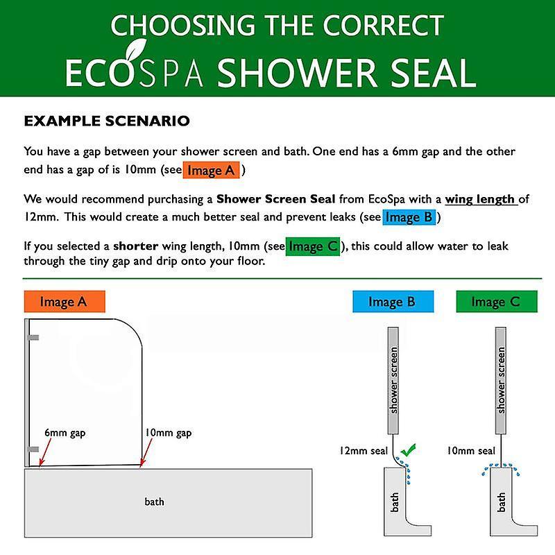 ECOSPA Bath Shower Screen Door Seal Strip - for 4-6mm Glass - Seals Gaps to 15mm Clear 900mm