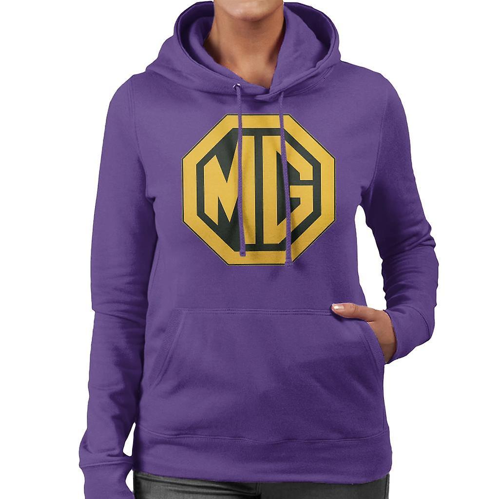 MG Gold Logo British Motor Heritage Women's Hooded Sweatshirt Purple Medium