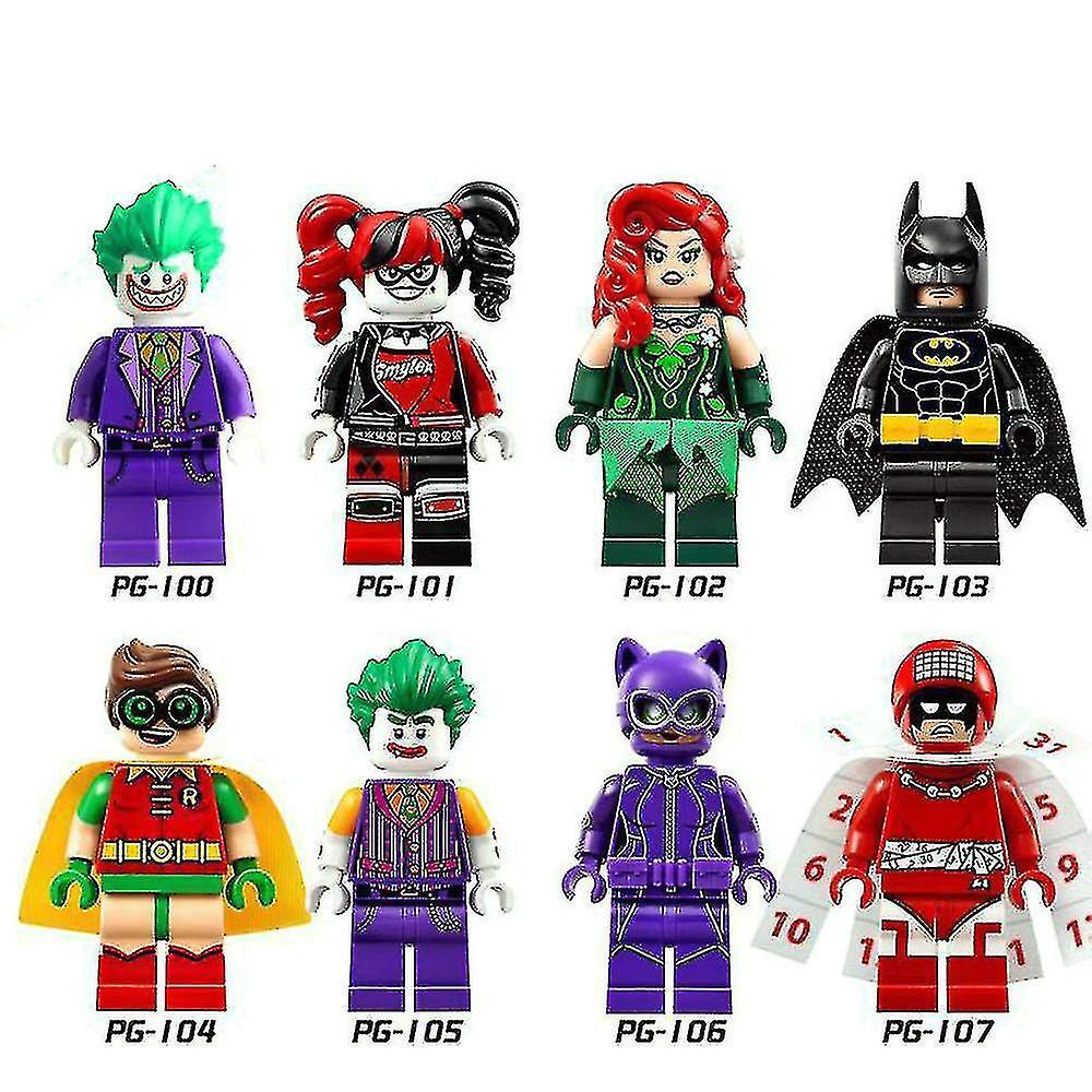 Mingerda 8pcs/set Superhero Series Action Figures Building Blocks Clown Batman Harley Quinn Assembly Minifigures Collectible Model Toys Kids Fans Gift