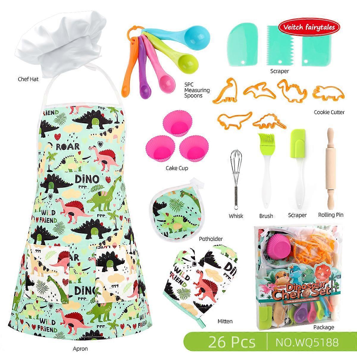 Aiducho Kids Baking Set With Dinosaur Apron & Chef Hat, Cooking Chef Set Baking Supplies