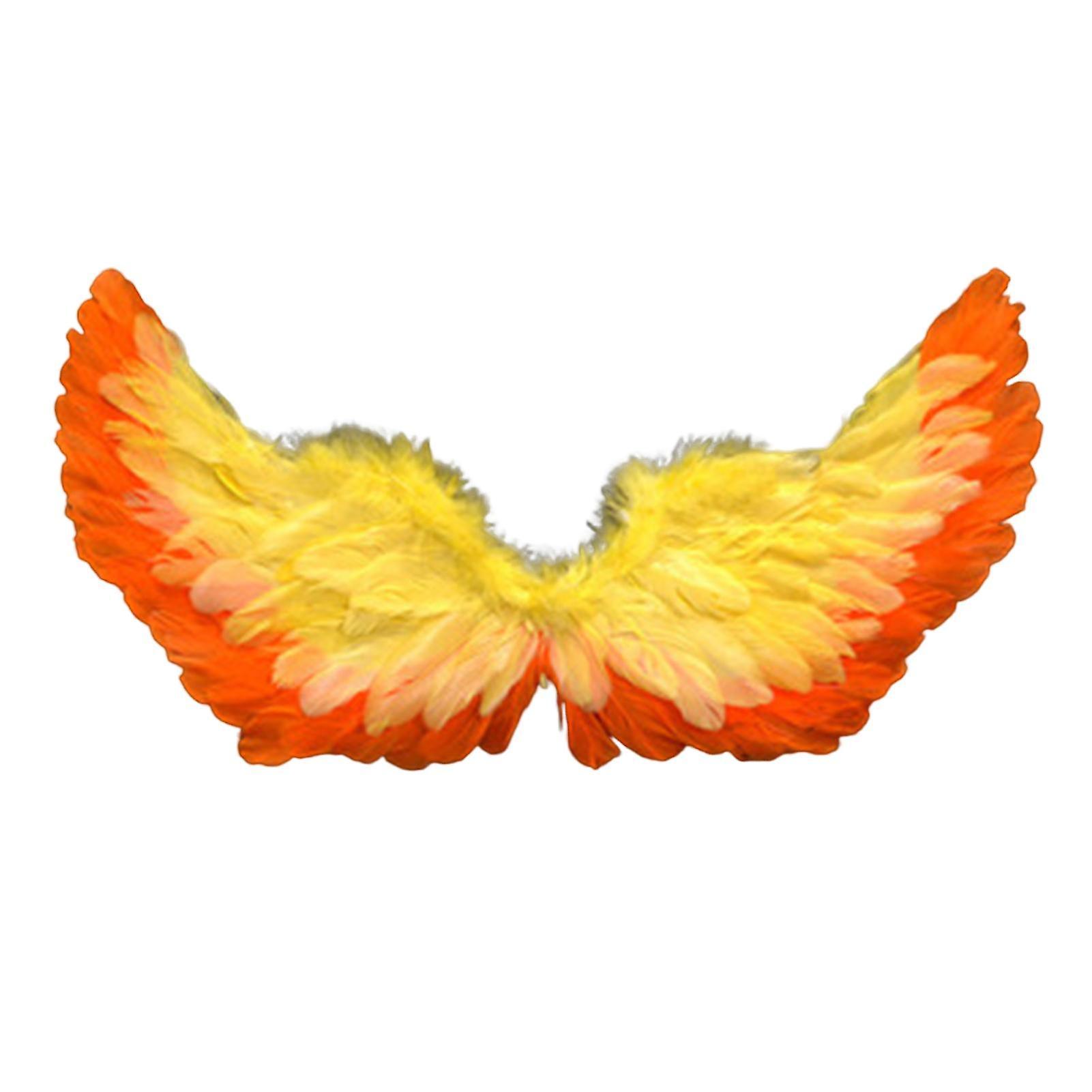 SIJIALI Angel Feather Wings with Elastic Straps Bright Color Lightweight Costume Cosplay Wings Photography Orange Yellow