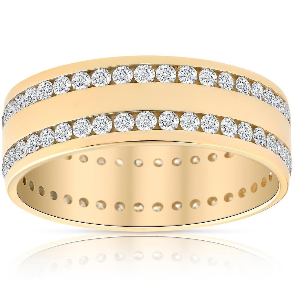 Pompeii3 1 1/2ct Diamond Double Row Eternity Ring 14k Yellow Gold 7.5mm Wide Flat Band 12