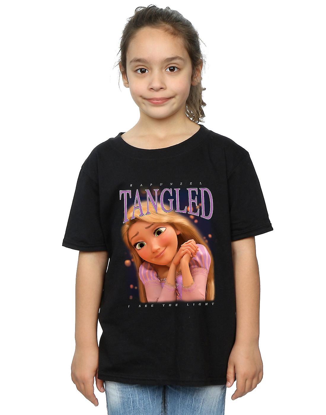 Absolute Cult Disney Girls Tangled Rapunzel Montage T-Shirt Black 12-13 years