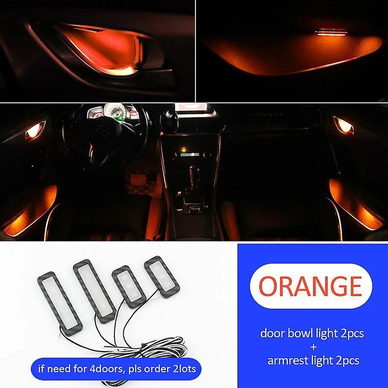 Begleri 4pcs Ambient Light Car Interior Inner Door Bowl Handle Armrest Light Atmosphere Light For Mercedes Benz W204 W205 W211 W212 W221 orange