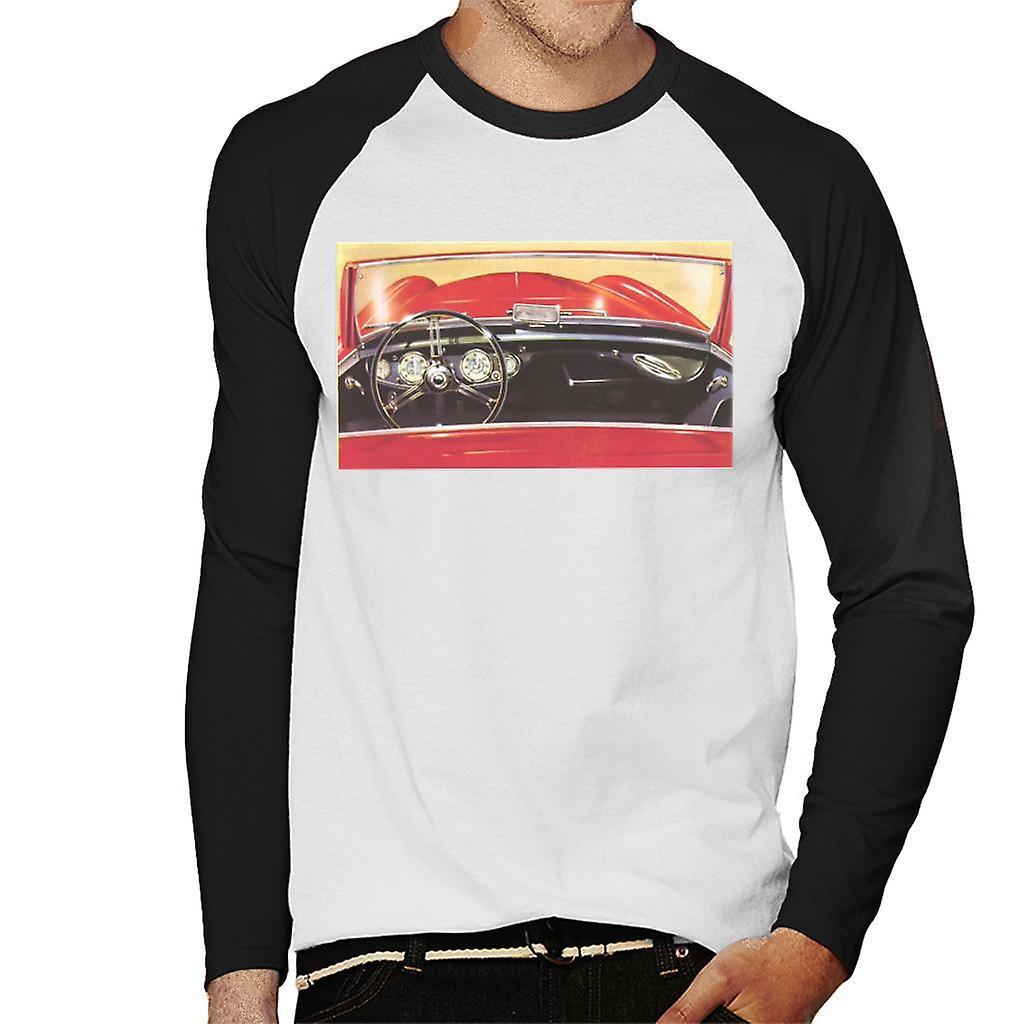 Austin Healey Drivers Seat British Motor Heritage Men's Baseball Long Sleeved T-Shirt White/Black Large