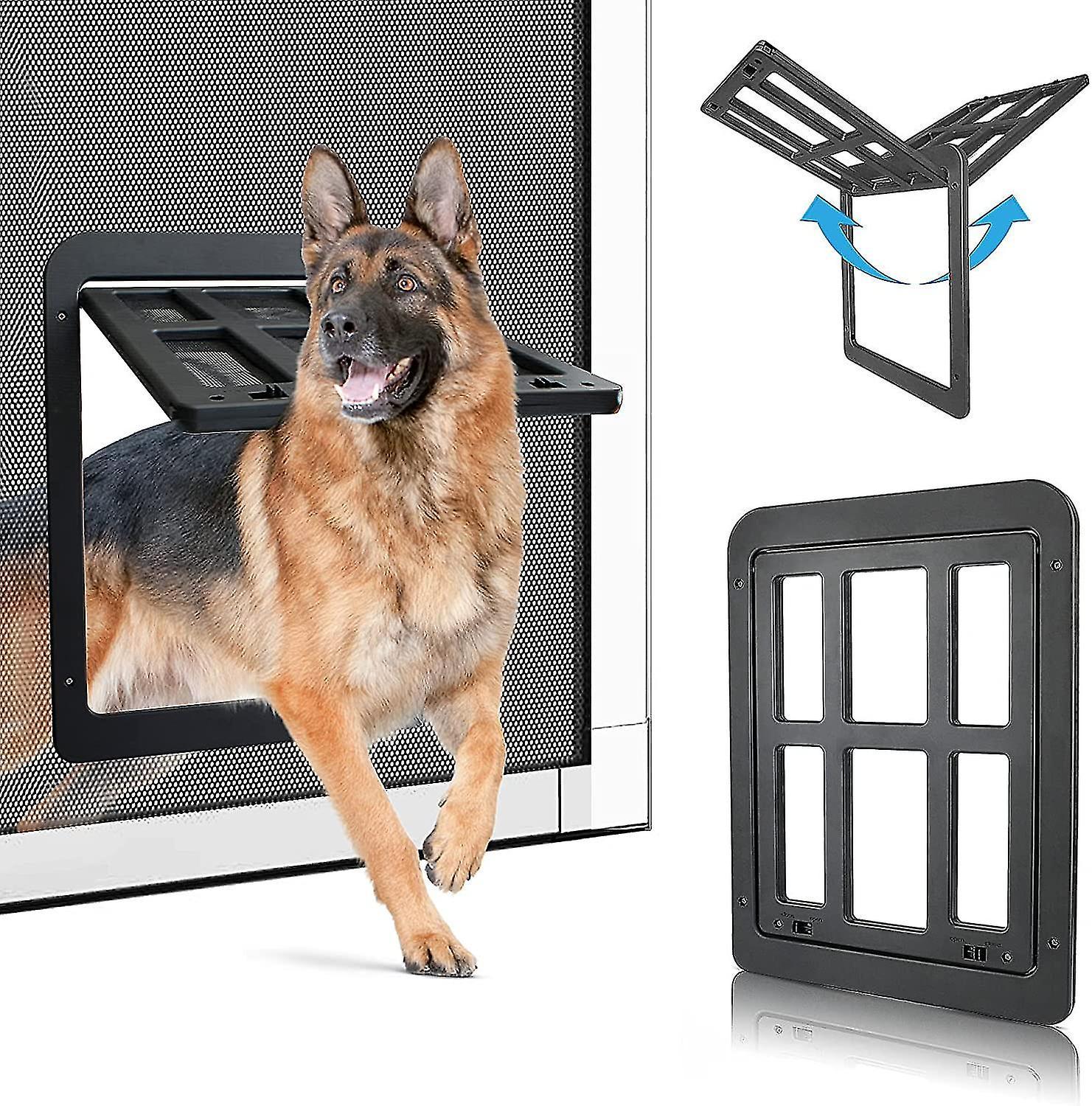 Tinor Cat Flap, Fly Screen Automatic Closure Dog Flap With Magnets, Fly Screen Balcony Door With Cat Flap Pet Flap Black L - 34 x 44 cm