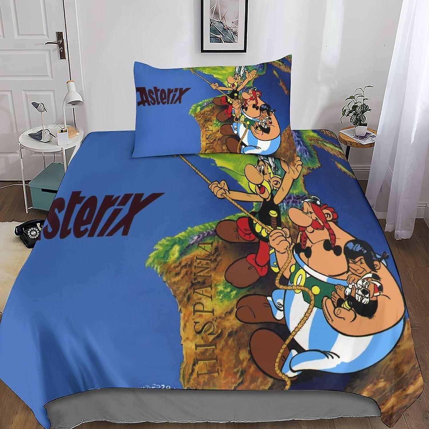 Kerota Asterix Bedding Set With Duvet Cover 3D Cute Anime Duvet Cover And Pillowcases Microfiber With Zipper Closure 2 Pcs For Single Or Double Bed..