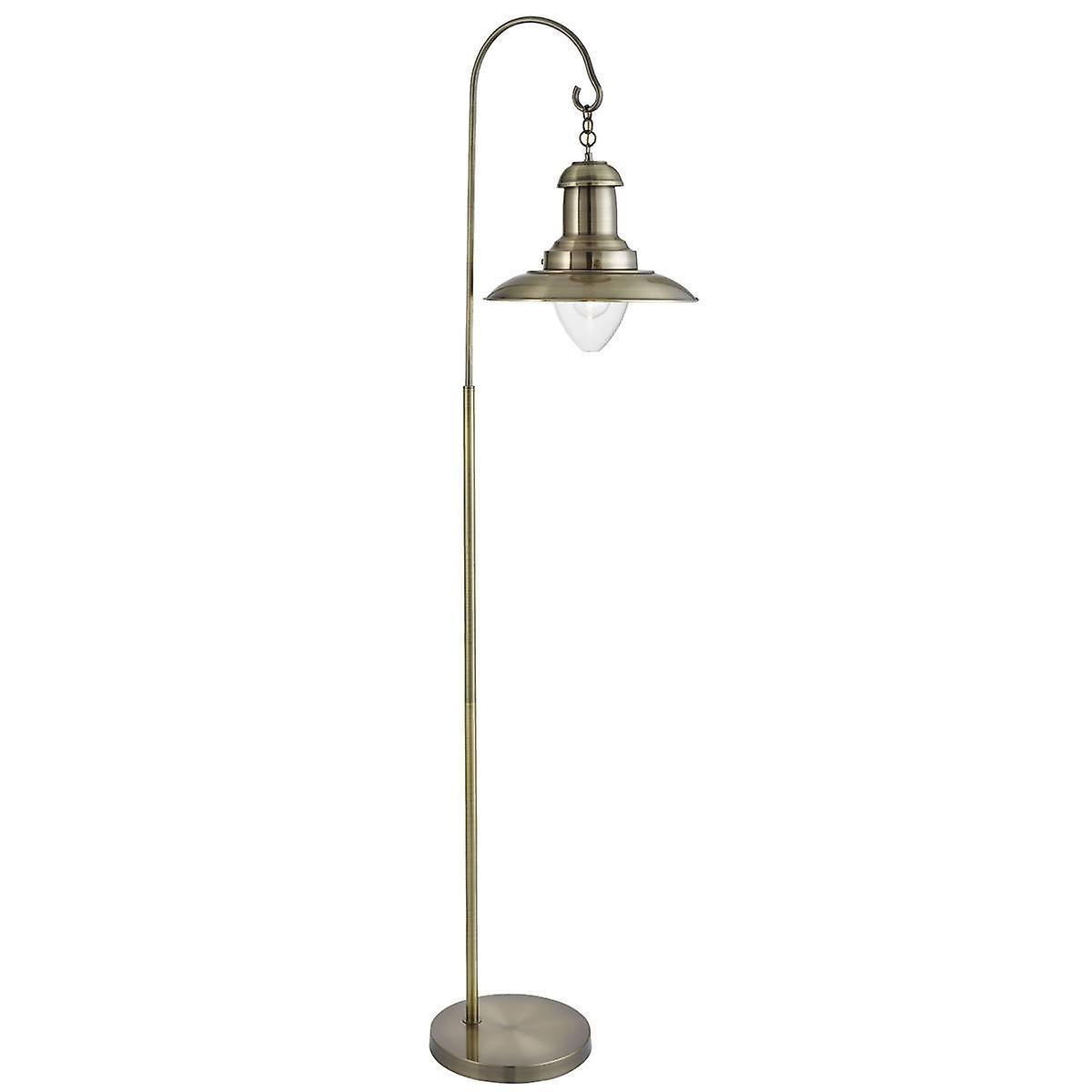 Searchlight Lighting Fisherman 1 Light Floor Lamp Antique Brass and Glass, E27