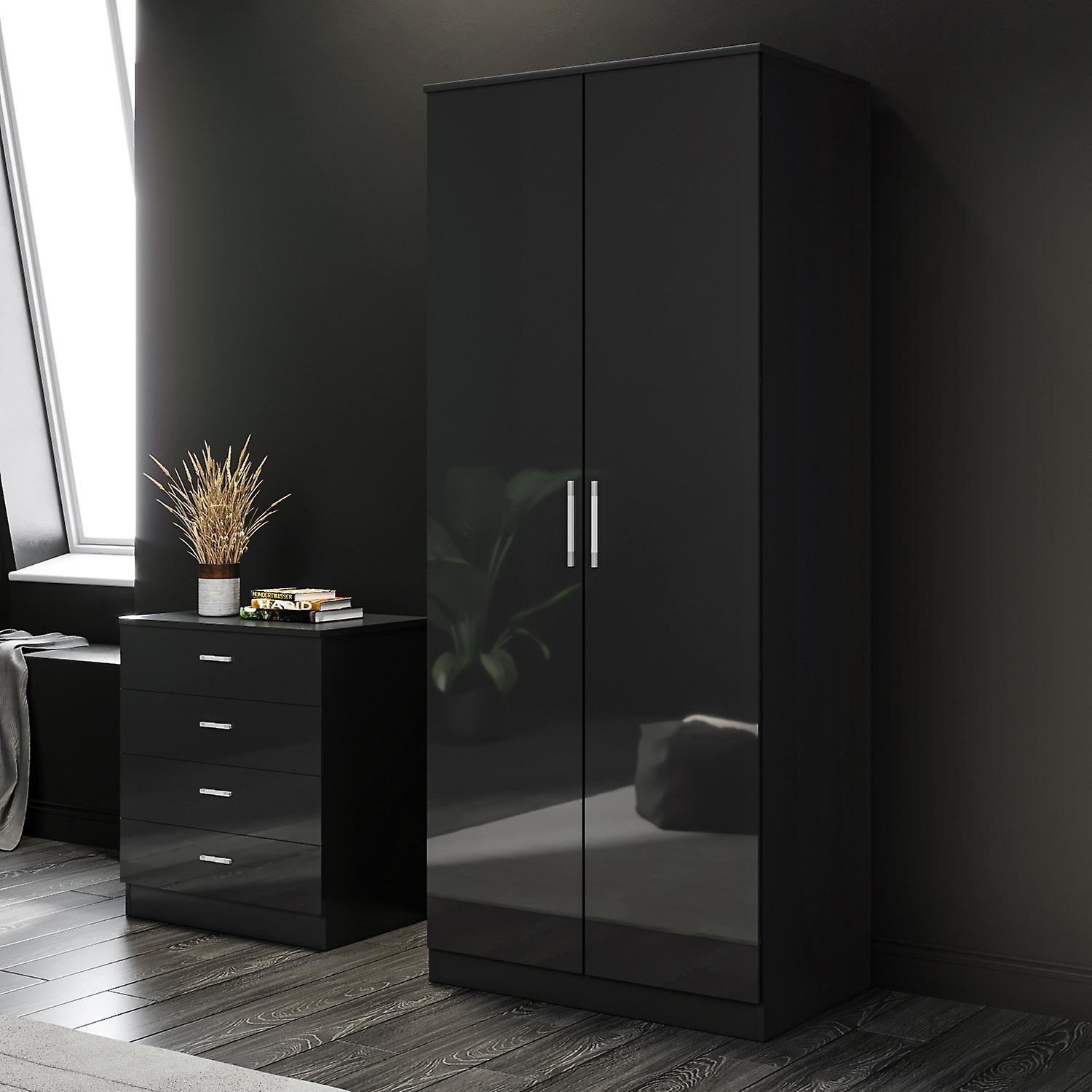 Elegantshower ELEGANT 2 Doors Wardrobe with Metal Handles Black