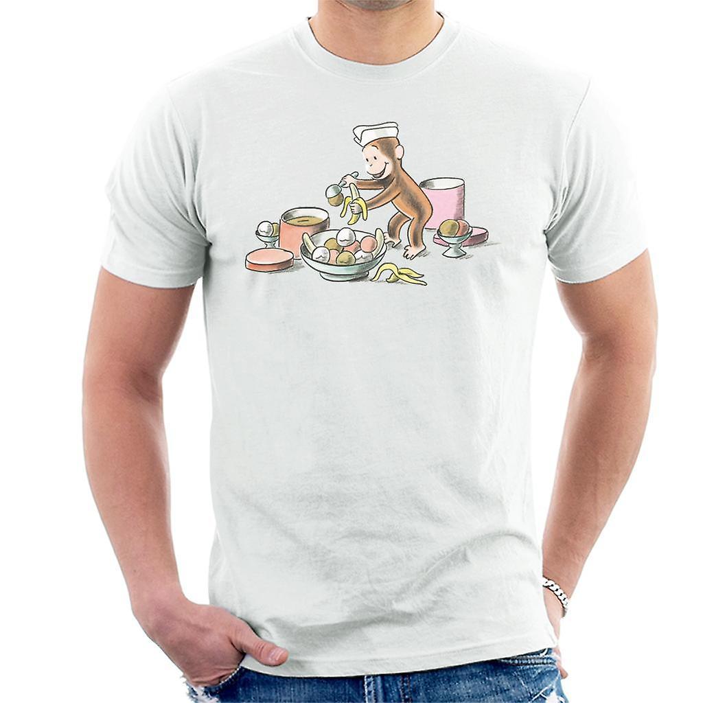 Curious George Ice Cream And Bananas Men's T-Shirt White Large