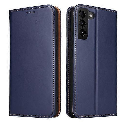 Hsmy For Samsung Galaxy S22 5G Fierre Shann PU Genuine Leather Texture Leather Phone Case Blue