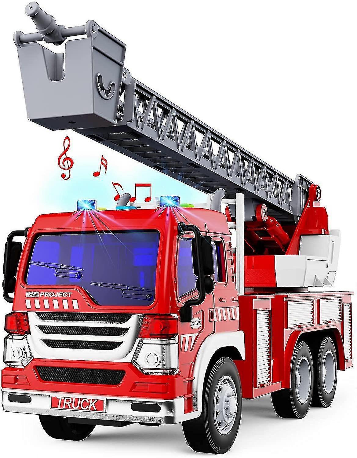 Jkw Fire Truck,fire Truck Toy With Rotating Ladder With Sound And Light Fire Fighting Toy Car Gift 3 4 5 6 Years Children's Toy