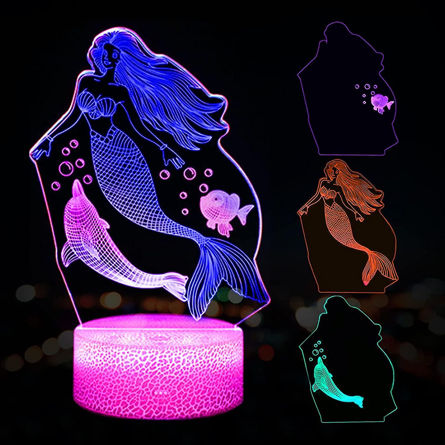 Heytea 3D Mermaid Night Light(3 Patterns), Mermaid Gifts for Girls 7 Colors Changing Illusion LED Bedside Lamp for Bedroom with Remote&Smart Touch ...