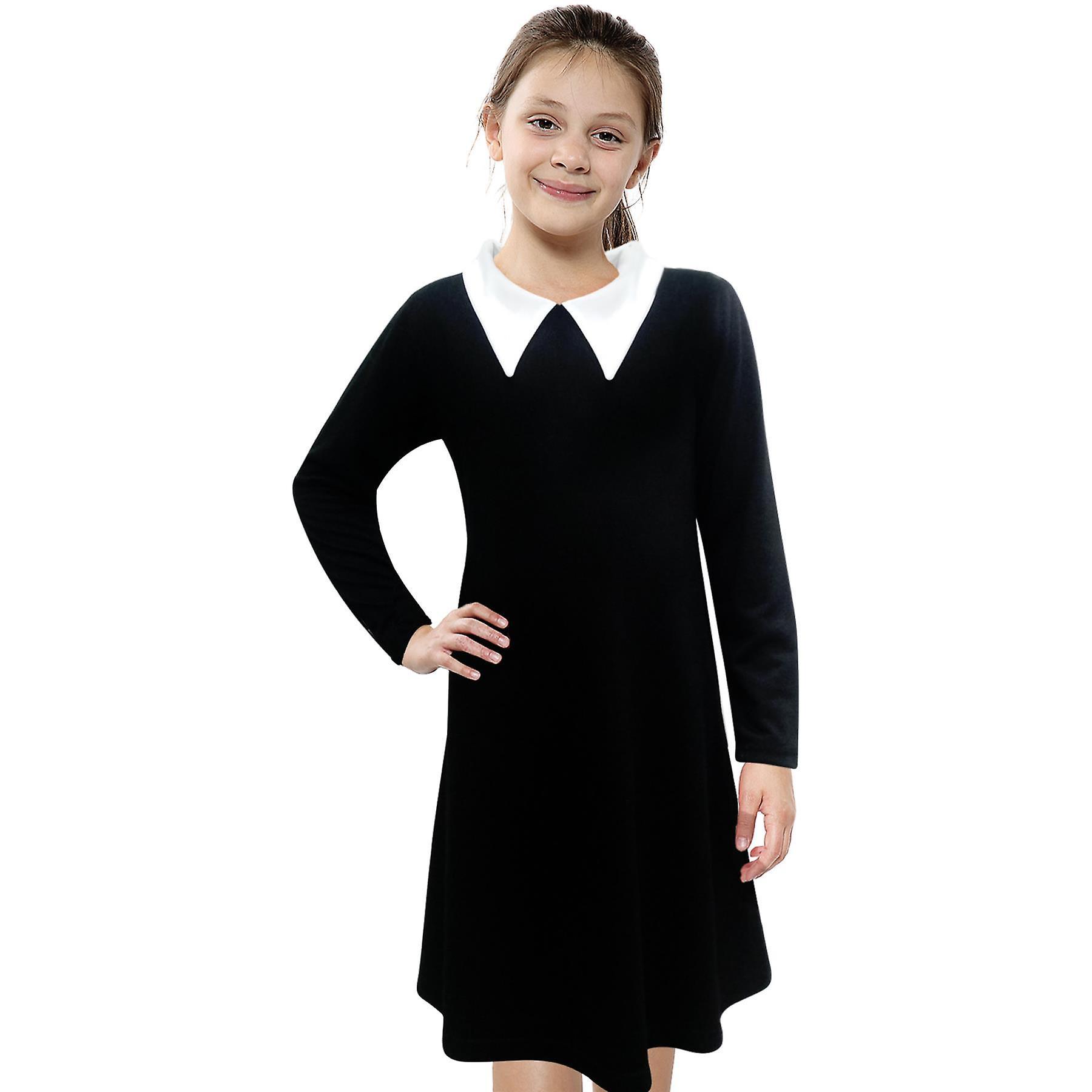 A2Z 4 Kids Kids Girls Swing Dress Long Sleeves Flared Gothic School Girl Uniform Dresses Black 7-8 Years