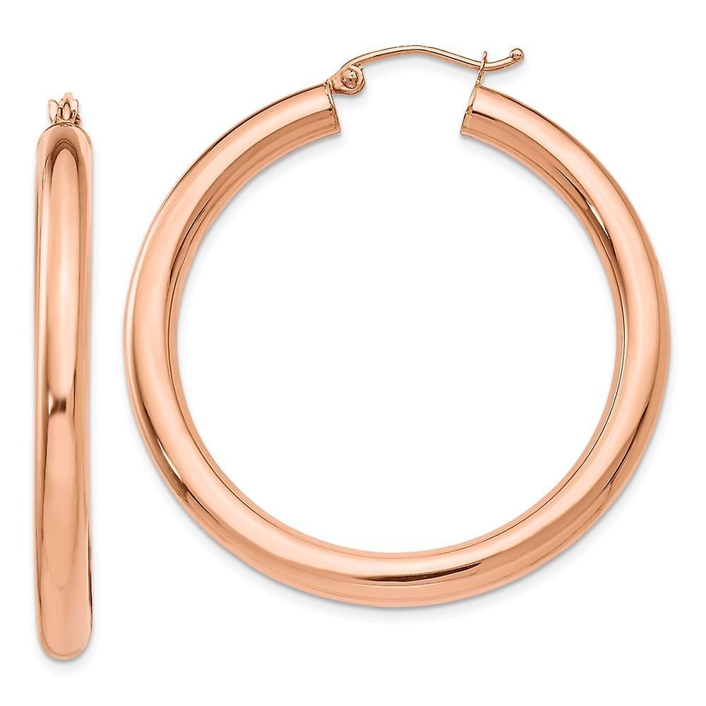 JewelryWeb 14k Rose Gold Hollow Polished Tube Hoop Earrings Measures 40mm long 4mm Thick Jewelry Gifts for Women